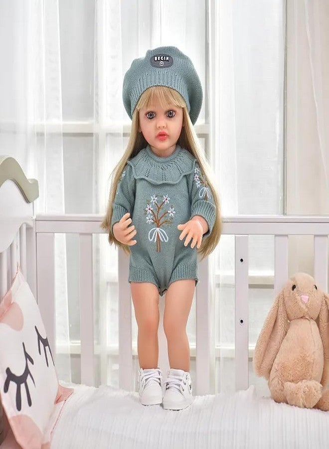 OOTLO Realistic Silicone Reborn Baby Girl Doll with Long Hair | 55cm Big Size | Lifelike Design & Soft Body | Reborn Baby Girl Doll Toy Princess Toddler Bebe with Brown Long Hair Gift for Girls - Image 2